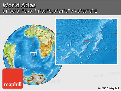Physical Location Map of the Area around 31° 20' 36" S, 0° 4' 30" E