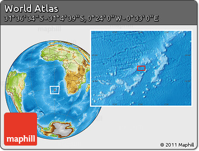 Physical Location Map of the Area around 31° 20' 36" S, 0° 4' 30" E