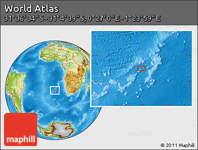 Physical Location Map of the Area around 31° 20' 36" S, 0° 55' 29" E