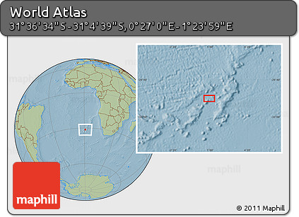 Savanna Style Location Map of the Area around 31° 20' 36" S, 0° 55' 29" E, hill shading