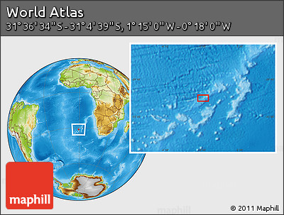 Physical Location Map of the Area around 31° 20' 36" S, 0° 46' 30" W