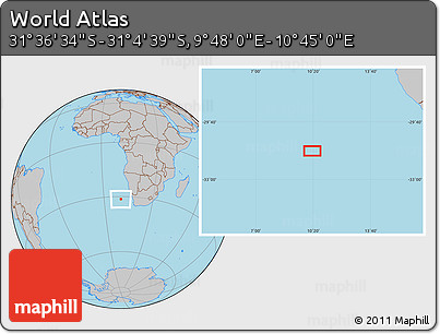 Gray Location Map of the Area around 31° 20' 36" S, 10° 16' 30" E