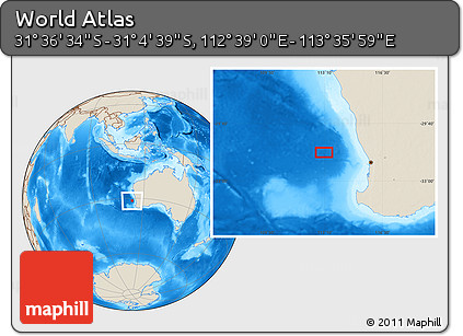 Shaded Relief Location Map of the Area around 31° 20' 36" S, 113° 7' 30" E
