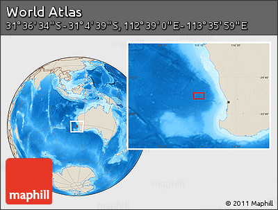 Shaded Relief Location Map of the Area around 31° 20' 36" S, 113° 7' 30" E