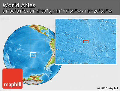 Physical Location Map of the Area around 31° 20' 36" S, 113° 49' 29" W