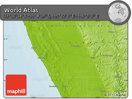 Physical Map of the Area around 31° 20' 36" S, 115° 40' 30" E