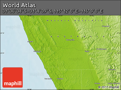 Physical Map of the Area around 31° 20' 36" S, 115° 40' 30" E