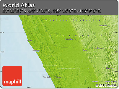 Physical Map of the Area around 31° 20' 36" S, 115° 40' 30" E