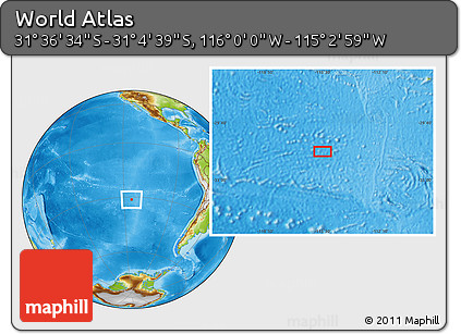 Physical Location Map of the Area around 31° 20' 36" S, 115° 31' 30" W
