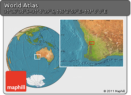 Satellite Location Map of the Area around 31° 20' 36" S, 116° 31' 30" E