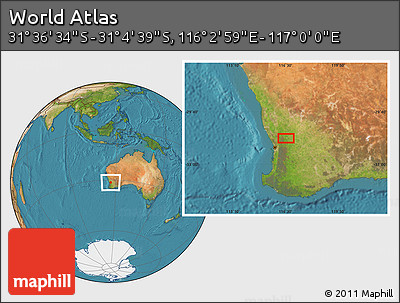 Satellite Location Map of the Area around 31° 20' 36" S, 116° 31' 30" E