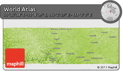Physical Panoramic Map of the Area around 31° 20' 36" S, 116° 31' 30" E