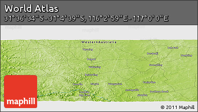 Physical Panoramic Map of the Area around 31° 20' 36" S, 116° 31' 30" E