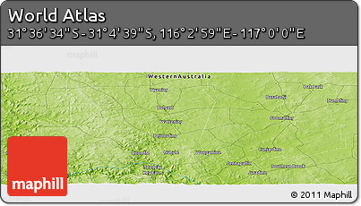 Physical Panoramic Map of the Area around 31° 20' 36" S, 116° 31' 30" E