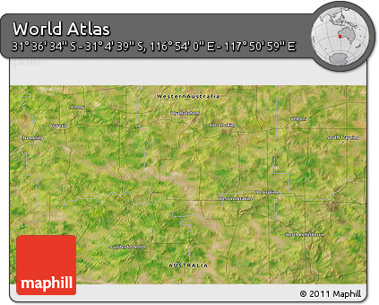 Satellite 3D Map of the Area around 31° 20' 36" S, 117° 22' 30" E