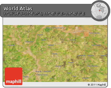 Satellite 3D Map of the Area around 31° 20' 36" S, 118° 13' 29" E