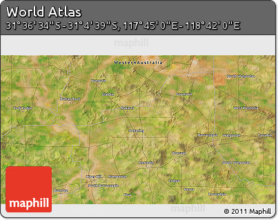 Satellite 3D Map of the Area around 31° 20' 36" S, 118° 13' 29" E