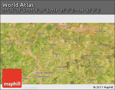 Satellite 3D Map of the Area around 31° 20' 36" S, 118° 13' 29" E