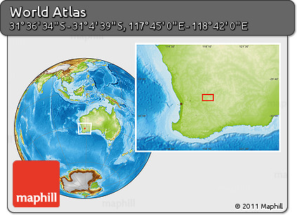 Physical Location Map of the Area around 31° 20' 36" S, 118° 13' 29" E