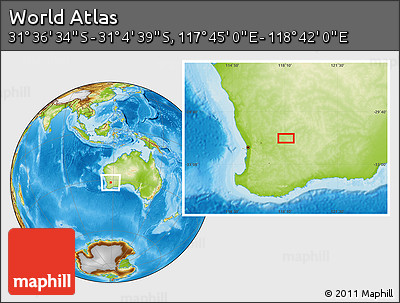 Physical Location Map of the Area around 31° 20' 36" S, 118° 13' 29" E