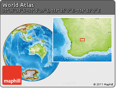 Physical Location Map of the Area around 31° 20' 36" S, 118° 13' 29" E