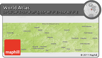 Physical Panoramic Map of the Area around 31° 20' 36" S, 118° 13' 29" E