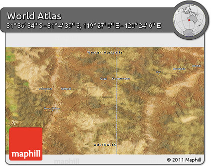Satellite 3D Map of the Area around 31° 20' 36" S, 119° 55' 30" E