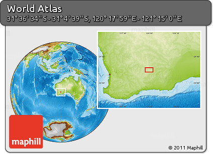 Physical Location Map of the Area around 31° 20' 36" S, 120° 46' 30" E