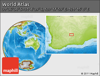 Physical Location Map of the Area around 31° 20' 36" S, 120° 46' 30" E