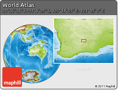 Physical Location Map of the Area around 31° 20' 36" S, 120° 46' 30" E