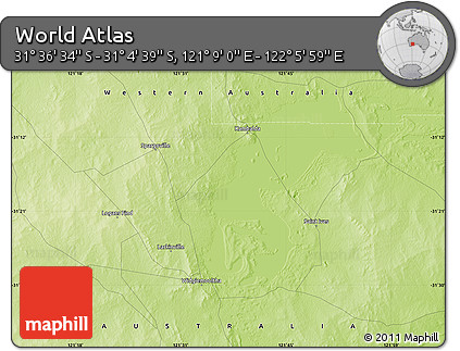 Physical Map of the Area around 31° 20' 36" S, 121° 37' 30" E