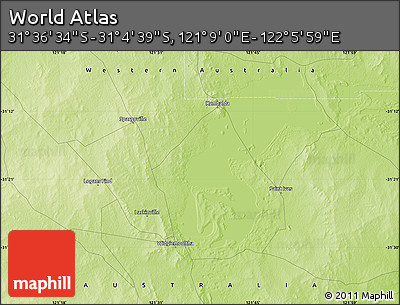 Physical Map of the Area around 31° 20' 36" S, 121° 37' 30" E