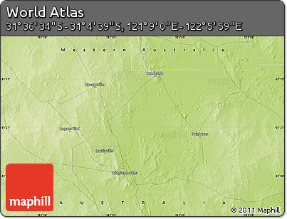 Physical Map of the Area around 31° 20' 36" S, 121° 37' 30" E
