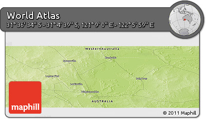 Physical Panoramic Map of the Area around 31° 20' 36" S, 121° 37' 30" E