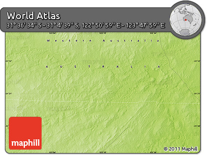 Physical Map of the Area around 31° 20' 36" S, 123° 19' 29" E