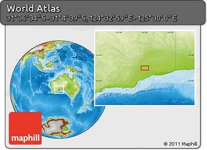 Physical Location Map of the Area around 31° 20' 36" S, 125° 1' 30" E