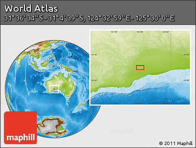 Physical Location Map of the Area around 31° 20' 36" S, 125° 1' 30" E