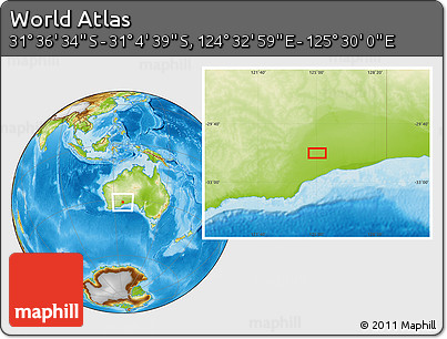 Physical Location Map of the Area around 31° 20' 36" S, 125° 1' 30" E
