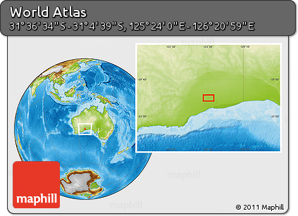Physical Location Map of the Area around 31° 20' 36" S, 125° 52' 30" E