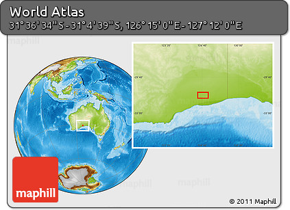 Physical Location Map of the Area around 31° 20' 36" S, 126° 43' 29" E