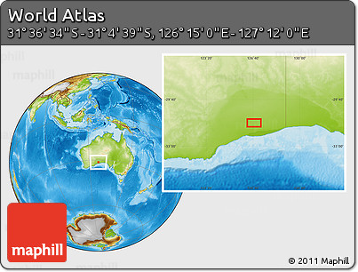 Physical Location Map of the Area around 31° 20' 36" S, 126° 43' 29" E