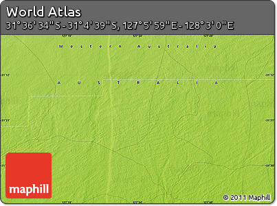 Physical Map of the Area around 31° 20' 36" S, 127° 34' 30" E