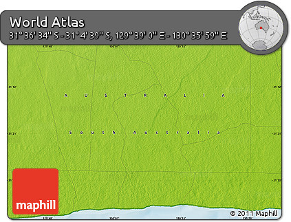 Physical Map of the Area around 31° 20' 36" S, 130° 7' 30" E