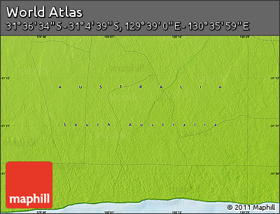 Physical Map of the Area around 31° 20' 36" S, 130° 7' 30" E