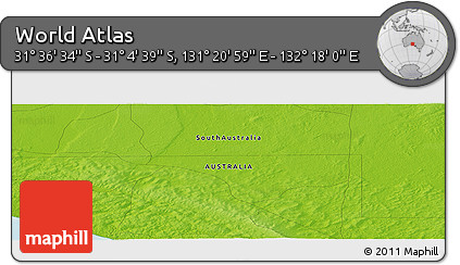 Physical Panoramic Map of the Area around 31° 20' 36" S, 131° 49' 29" E
