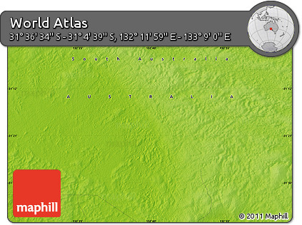 Physical Map of the Area around 31° 20' 36" S, 132° 40' 30" E