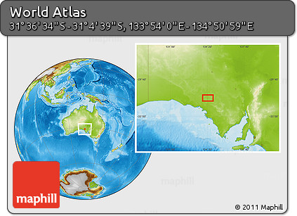 Physical Location Map of the Area around 31° 20' 36" S, 134° 22' 30" E