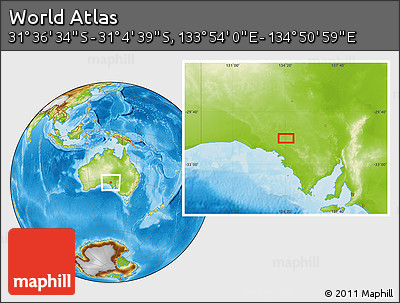 Physical Location Map of the Area around 31° 20' 36" S, 134° 22' 30" E