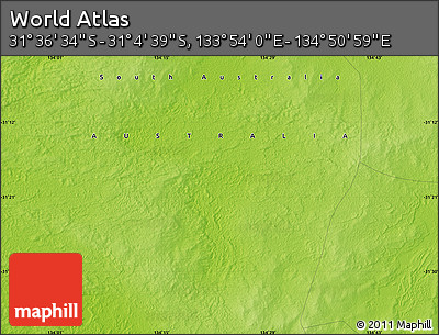 Physical Map of the Area around 31° 20' 36" S, 134° 22' 30" E