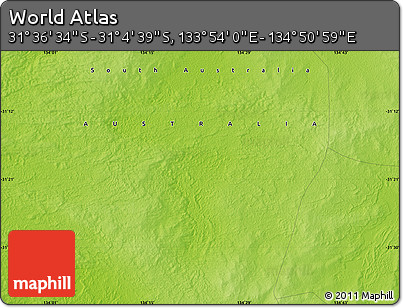 Physical Map of the Area around 31° 20' 36" S, 134° 22' 30" E